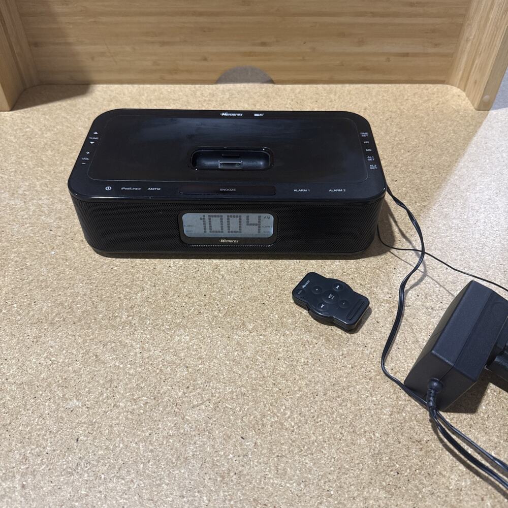 Memorex AM/FM Clock Radio iPod Dock w Remote SRS WOW Tested Works